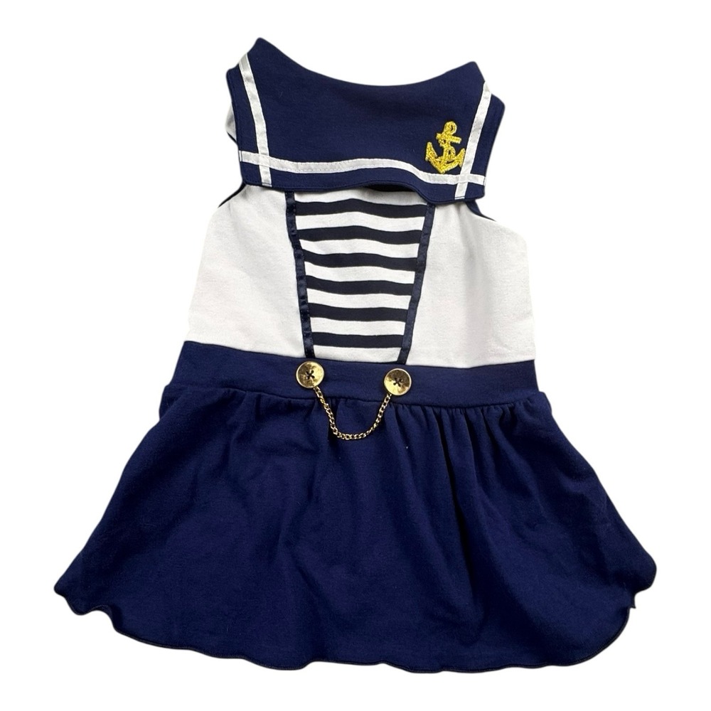 Ruff Ruff Couture XL Navy White‎ Nautical Dog Dress Gold Anchor USA